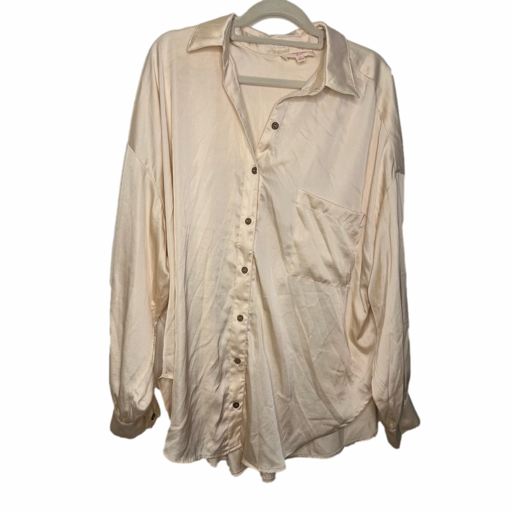 Peach Love Oversized Button Down Long Sleeve Blouse Size Small
